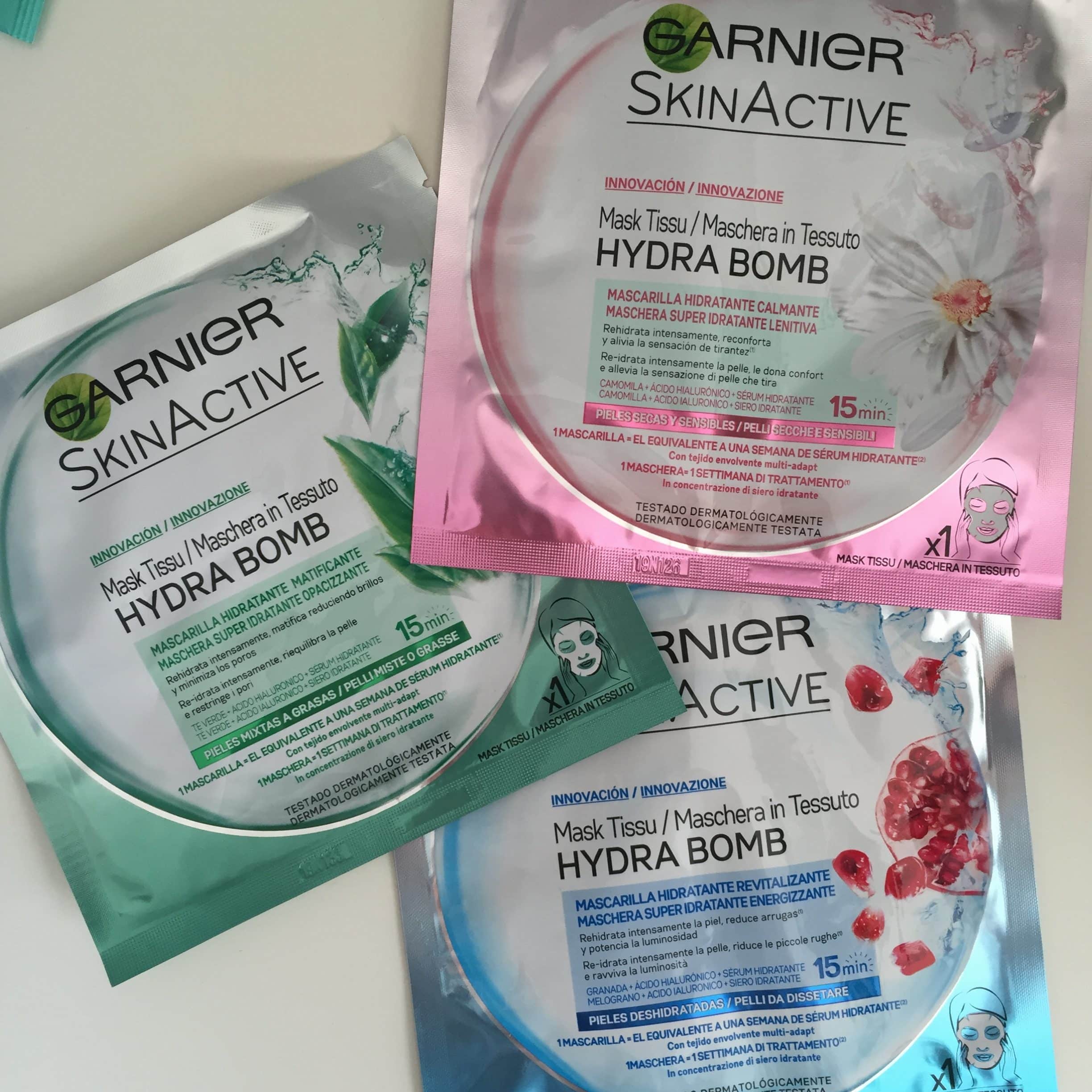 Nuove maschere in tessuto Hydra Bomb Garnier: pelle rigenerata
